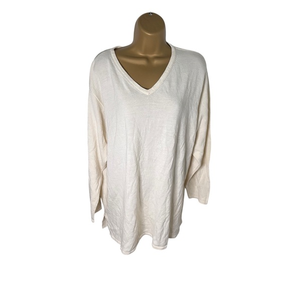 Vintage 90s Designs & Co Lane Bryant Wool Blend V-Neck Knit Sweater Bone 22/24 - Picture 1 of 3